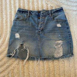 Distressed denim skirt